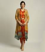 Multi Colour dune Shadow Printed Drape Dress With Jacket