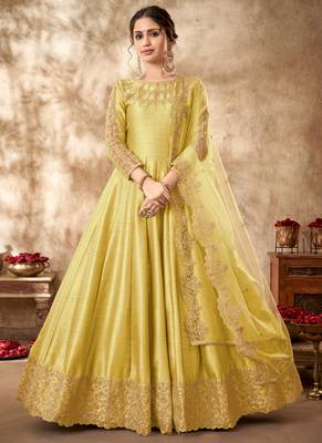 Yellow Art Silk Embroidered Anarkali Salwar Kameez 1