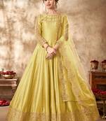 Yellow Art Silk Embroidered Anarkali Salwar Kameez