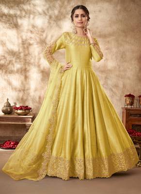 Yellow Art Silk Embroidered Anarkali Salwar Kameez 2