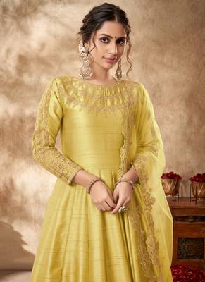 Yellow Art Silk Embroidered Anarkali Salwar Kameez 3