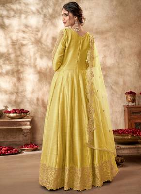 Yellow Art Silk Embroidered Anarkali Salwar Kameez 4