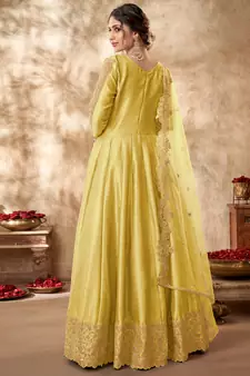 Yellow Art Silk Embroidered Anarkali Salwar Kameez
