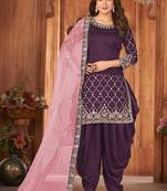Wine Art Silk Embroidered Pakistani Salwar Kameez