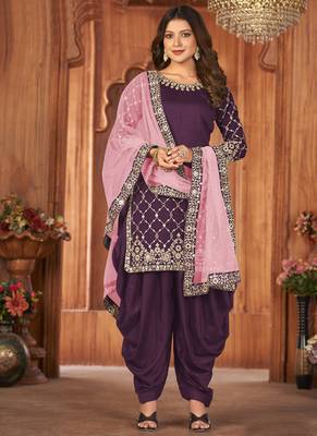 Wine Art Silk Embroidered Pakistani Salwar Kameez 2