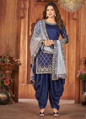Blue Art Silk Embroidered Pakistani Salwar Kameez 2