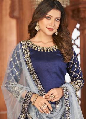 Blue Art Silk Embroidered Pakistani Salwar Kameez 3