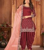 Maroon Art Silk Embroidered Pakistani Salwar Kameez