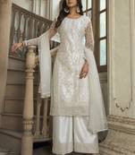 Off White Net Embroidered Pakistani Salwar Kameez