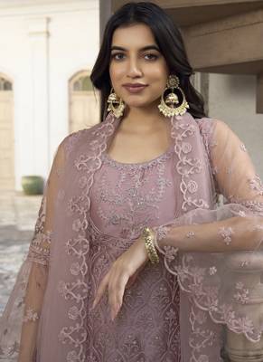 Onion Pink Net Embroidered Pakistani Salwar Kameez 2