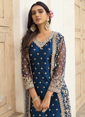 Navy Blue Net Embroidered Pakistani Salwar Kameez 2