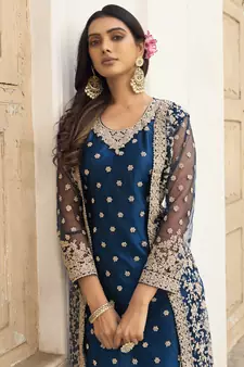 Navy Blue Net Embroidered Pakistani Salwar Kameez