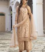 Beige Net Embroidered Pakistani Salwar Kameez