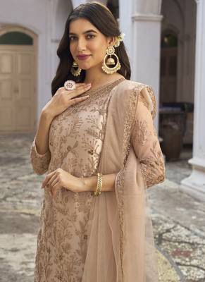 Beige Net Embroidered Pakistani Salwar Kameez 2
