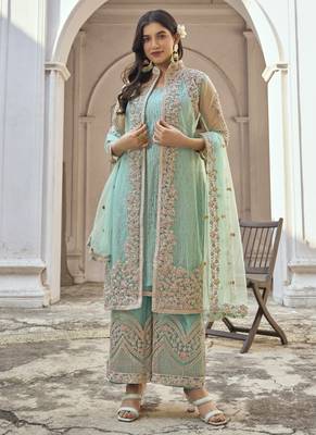 Light green Net Embroidered Pakistani Salwar Kameez 2
