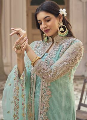 Light green Net Embroidered Pakistani Salwar Kameez 3