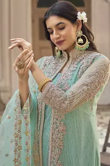 Light green Net Embroidered Pakistani Salwar Kameez