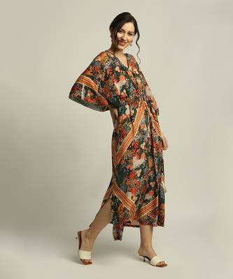 Black forest Groove Printed Dress With Tie-Up 2