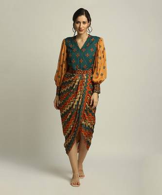 Tiraz Printed Drape Dress With Belt 1