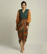 Tiraz Printed Drape Dress With Belt