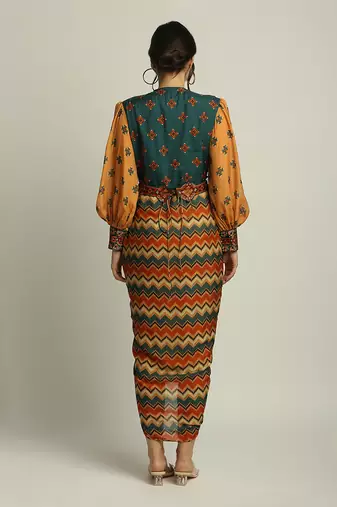 Tiraz Printed Drape Dress With Belt