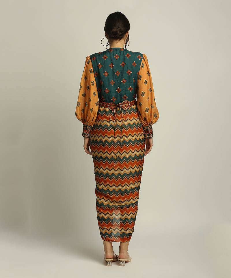 Tiraz Printed Drape Dress With Belt