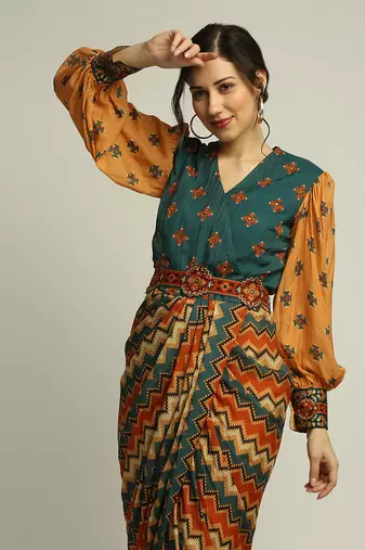 Tiraz Printed Drape Dress With Belt