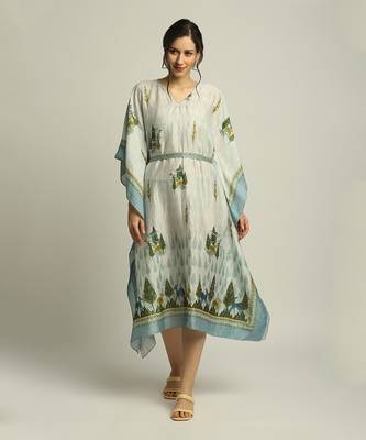 Sage Green nature Collective Printed Kaftan With Belt 1