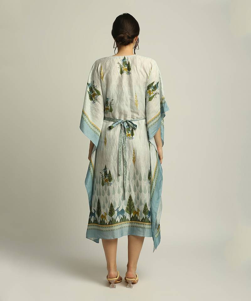 Sage Green nature Collective Printed Kaftan With Belt
