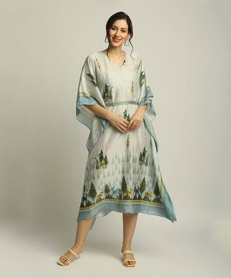 Sage Green nature Collective Printed Kaftan With Belt 4