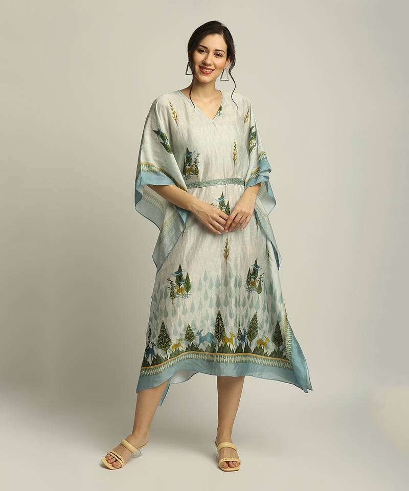 Sage Green nature Collective Printed Kaftan With Belt