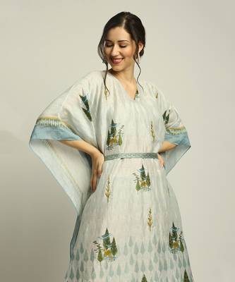 Sage Green nature Collective Printed Kaftan With Belt 5
