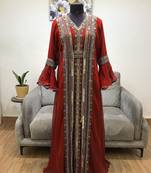 Maroon Bell Sleeves Moroccan Kaftan	 with Sun Proof Hijab