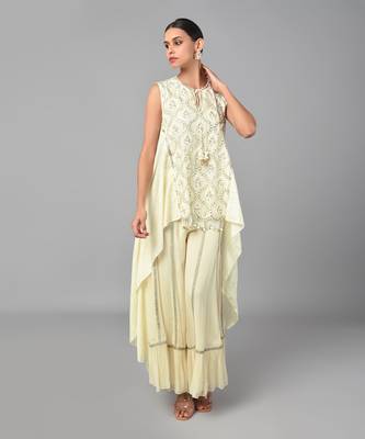 Ivory Gold Embellished High Low Tunic Set 1