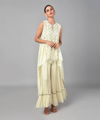 Ivory Gold Embellished High Low Tunic Set 2