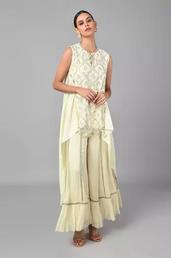 Ivory Gold Embellished High Low Tunic Set