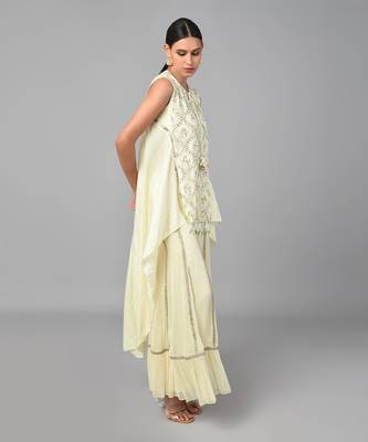 Ivory Gold Embellished High Low Tunic Set 3