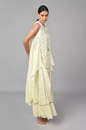 Ivory Gold Embellished High Low Tunic Set