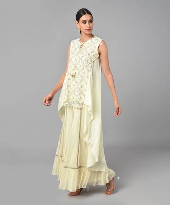 Ivory Gold Embellished High Low Tunic Set 4