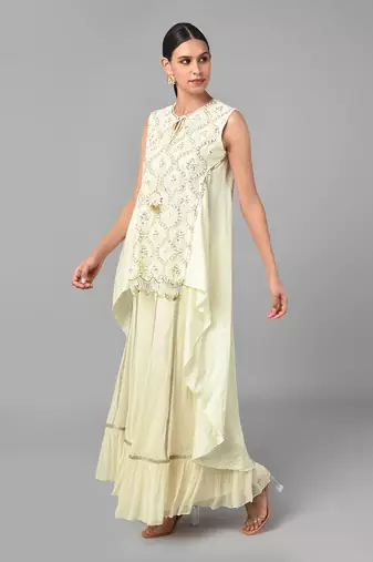 Ivory Gold Embellished High Low Tunic Set