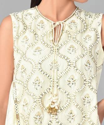 Ivory Gold Embellished High Low Tunic Set 6