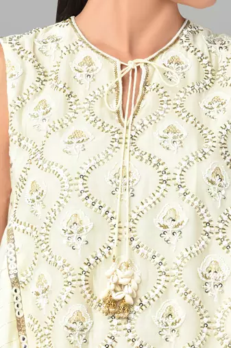 Ivory Gold Embellished High Low Tunic Set