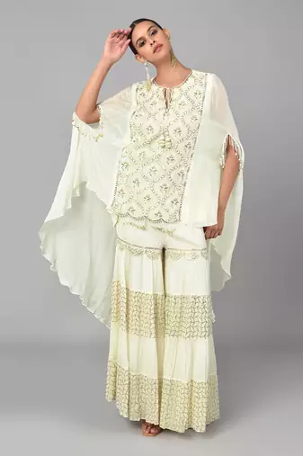 Ivory Gold Embellished High Low Cape Set