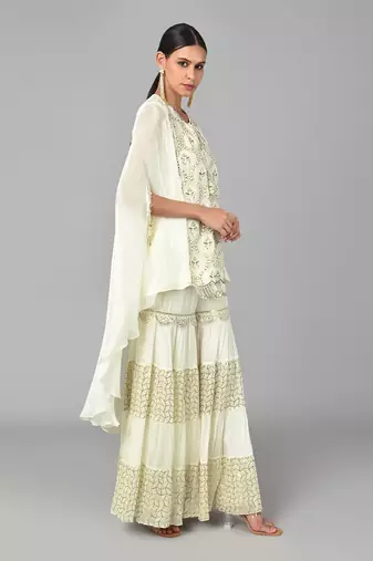 Ivory Gold Embellished High Low Cape Set