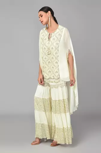 Ivory Gold Embellished High Low Cape Set