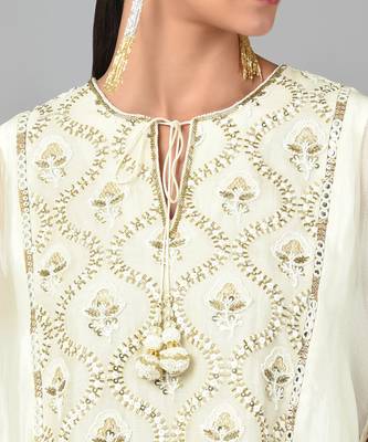 Ivory Gold Embellished High Low Cape Set 5
