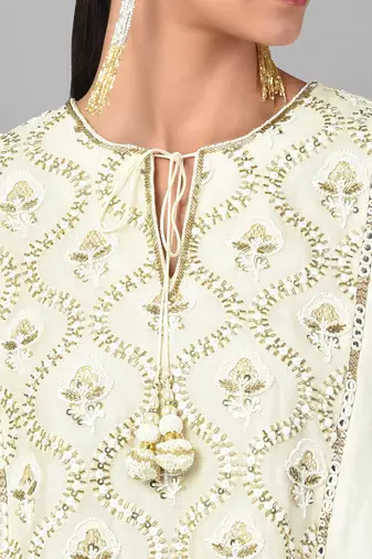 Ivory Gold Embellished High Low Cape Set