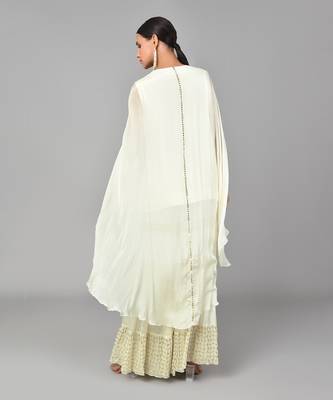 Ivory Gold Embellished High Low Cape Set 6