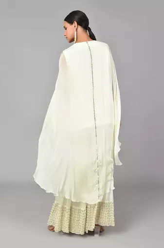 Ivory Gold Embellished High Low Cape Set