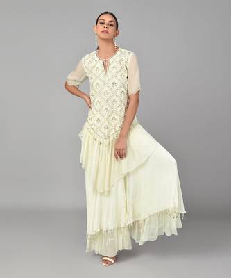 Ivory Gold Embellished Tunic Set 1